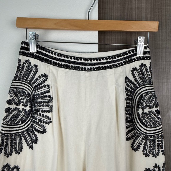Anthropologie Ollari Cream Embellished Wide Leg Pants - Picture 9 of 16